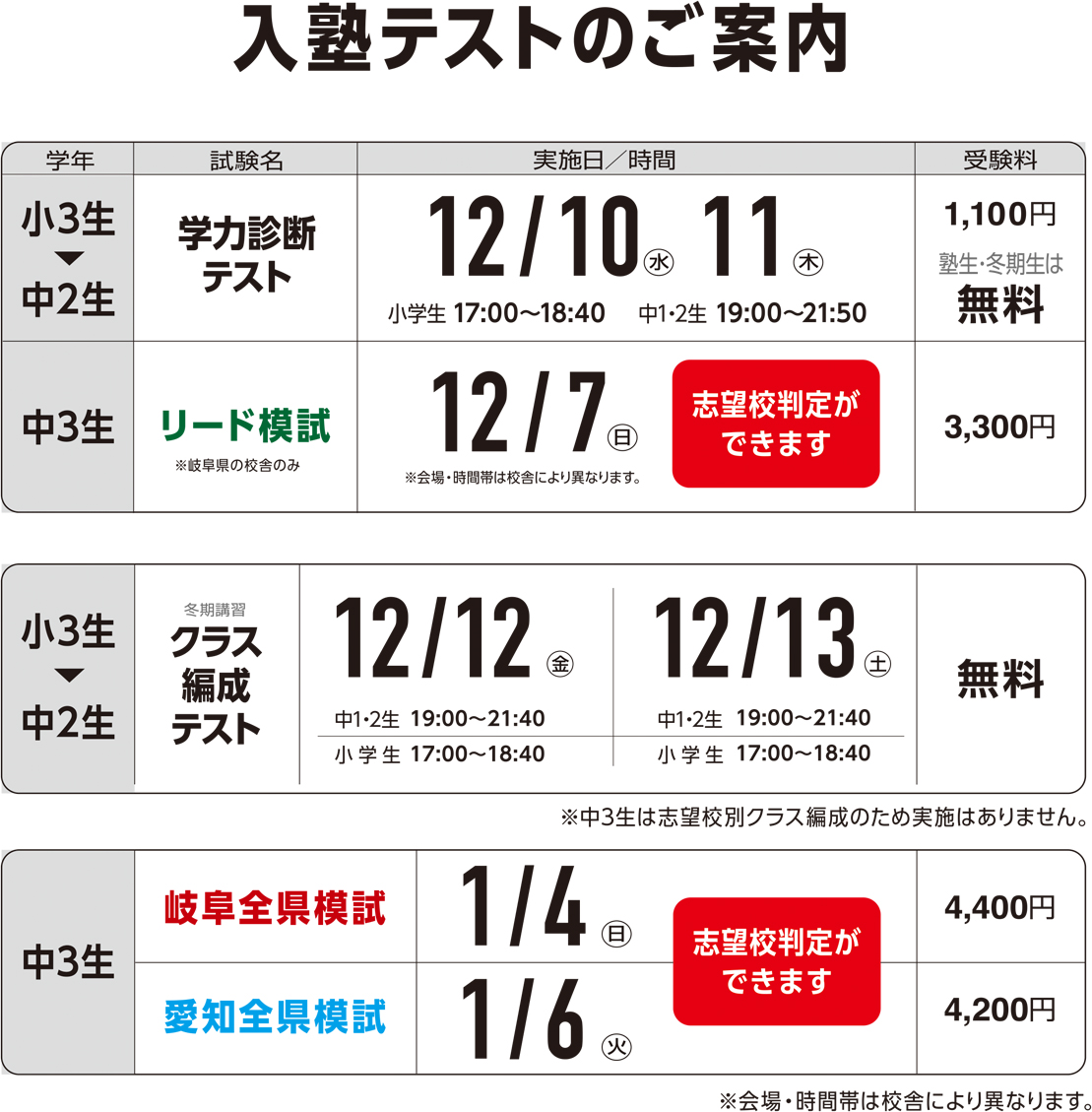 入塾テストのご案内